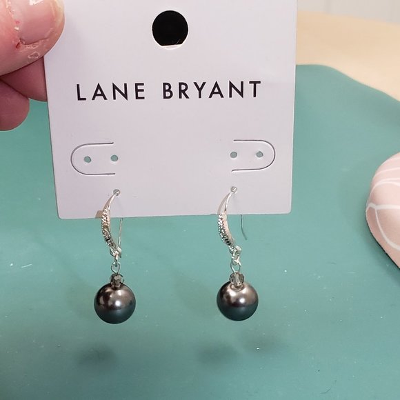 Lane Bryant, Jewel Drop Grey Pearl S Hook Pierced Earrings, NWT - Picture 1 of 9